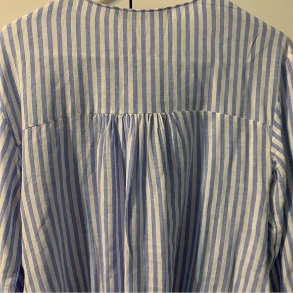 ZARA Blue and White Linen Blend Tunic Top Blouse with Gold Button Detail. Size S - Picture 10 of 14